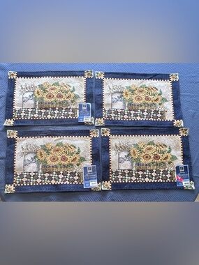 Vintage Windham Home Sunflower Basket Tapestry Placemats Set of 4